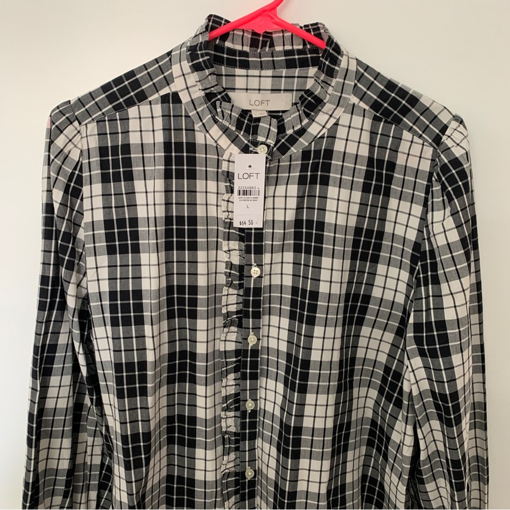 Loft button down ruffle shirt